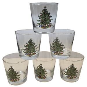 VTG 6 Spode Christmas Tree Gold Rimmed Old-Fashioned Glasses collectible RARE